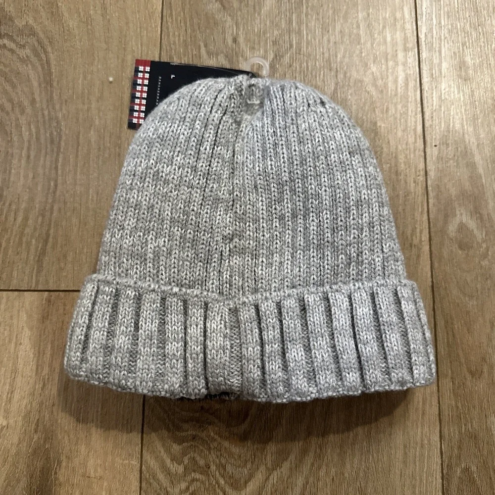 BEN SHERMAN Lt Grey Cuffed Knit Beanie Hat Thermal Plush Lining British‎ Style